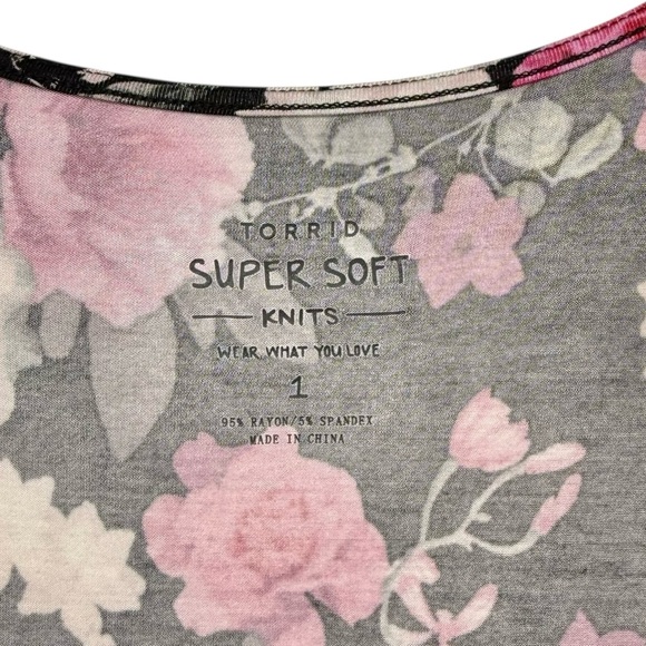 NEW Torrid Black Pink Floral V Neck 3/4 Supersoft Women’s Skater Dress Sz 1X - Picture 4 of 13